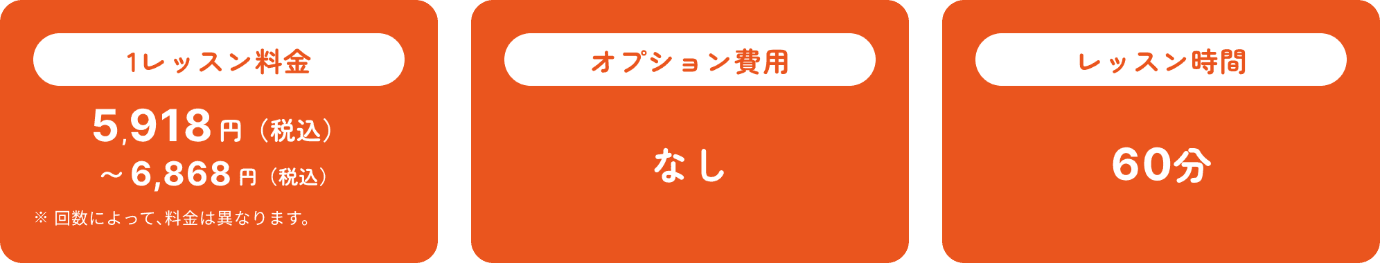 1レッスン料金　オプション費用　レッスン時間